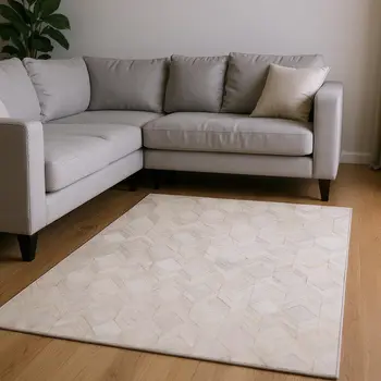10' X 14' Ivory And Gray Geometric Washable Area Rug With UV Protection