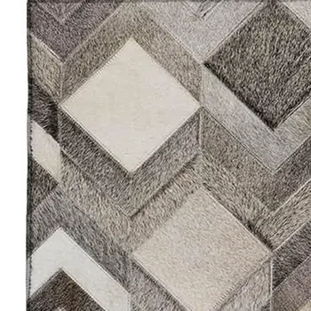 3' X 5' Gray Ivory And Black Geometric Washable Area Rug With UV Protection
