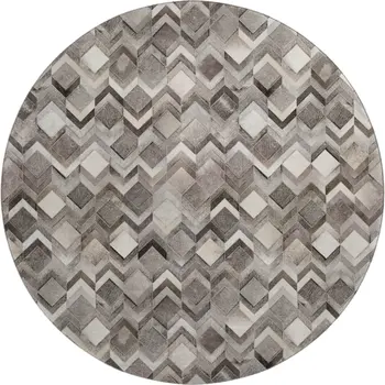 8' Gray Ivory And Black Geometric Washable Round Rug With UV Protection