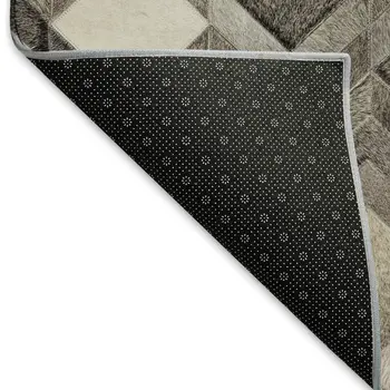 8' Gray Ivory And Black Geometric Washable Round Rug With UV Protection