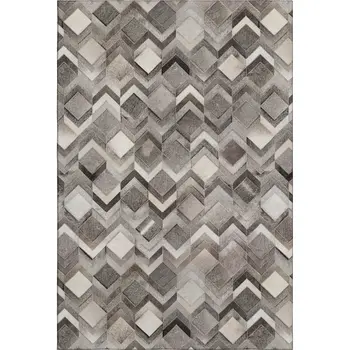 8' X 10' Gray Ivory And Black Geometric Washable Area Rug With UV Protection