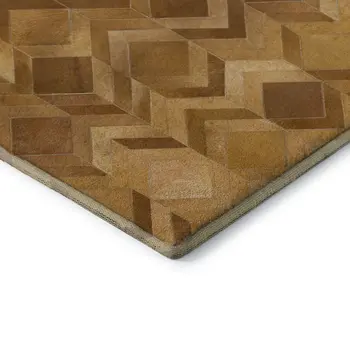 5' X 8' Brown Ivory And Beige Geometric Washable Area Rug With UV Protection
