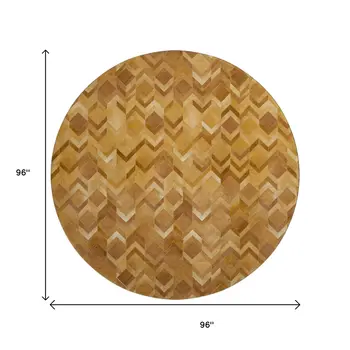 8' Brown Ivory And Beige Geometric Washable Round Rug With UV Protection