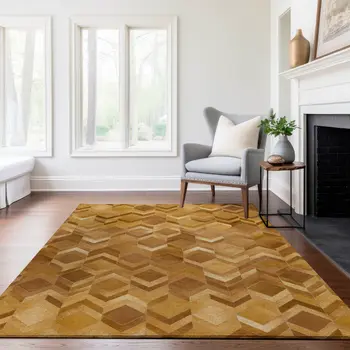 8' X 10' Brown Ivory And Beige Geometric Washable Area Rug With UV Protection