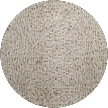 8' Gray Ivory And Beige Geometric Washable Round Rug With UV Protection