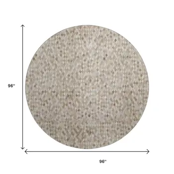 8' Gray Ivory And Beige Geometric Washable Round Rug With UV Protection