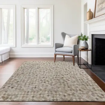 8' X 10' Gray Ivory And Beige Geometric Washable Area Rug With UV Protection