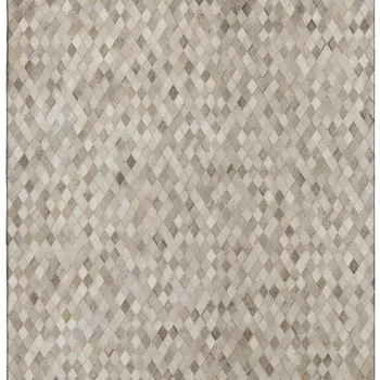 9' X 12' Gray Ivory And Beige Geometric Washable Area Rug With UV Protection