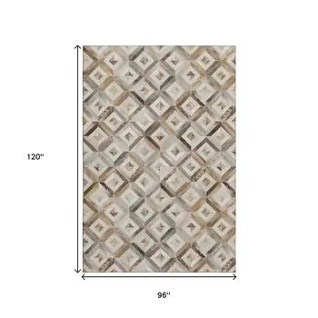 8' X 10' Gray Brown And Ivory Geometric Washable Area Rug With UV Protection