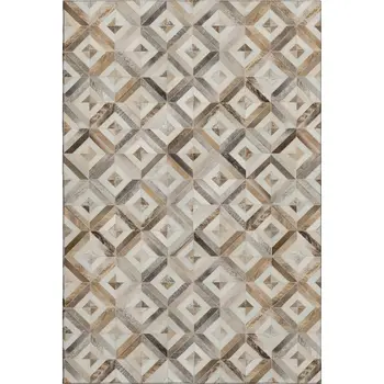 9' X 12' Gray Brown And Ivory Geometric Washable Area Rug With UV Protection