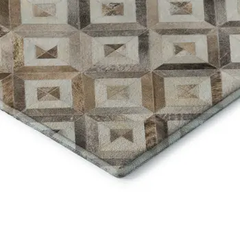 9' X 12' Gray Brown And Ivory Geometric Washable Area Rug With UV Protection