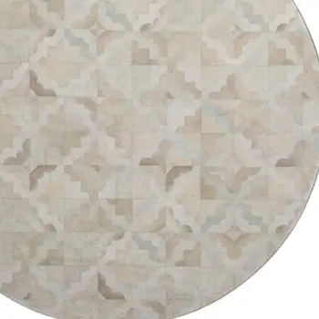 8' Ivory Beige And Gray Geometric Washable Round Rug With UV Protection