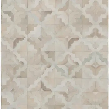 8' X 10' Ivory Beige And Gray Geometric Washable Area Rug With UV Protection