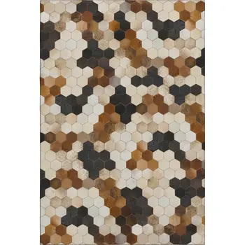 5' X 8' Black Brown And Ivory Geometric Washable Area Rug With UV Protection
