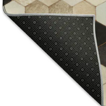 5' X 8' Black Brown And Ivory Geometric Washable Area Rug With UV Protection