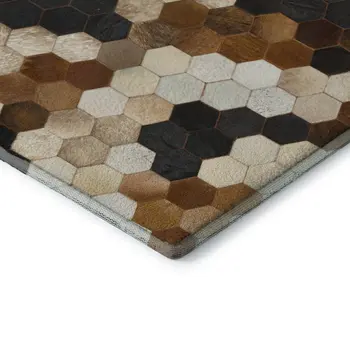 5' X 8' Black Brown And Ivory Geometric Washable Area Rug With UV Protection
