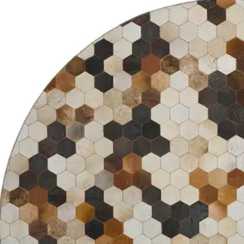 8' Black Brown And Ivory Geometric Washable Round Rug With UV Protection