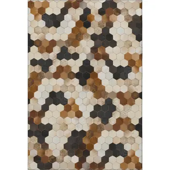 8' X 10' Black Brown And Ivory Geometric Washable Area Rug With UV Protection