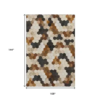 9' X 12' Black Brown And Ivory Geometric Washable Area Rug With UV Protection
