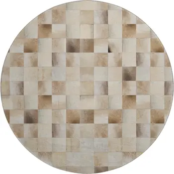 8' Taupe Ivory And Beige Patchwork Washable Round Rug With UV Protection