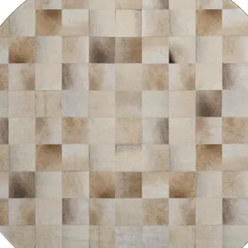 8' Taupe Ivory And Beige Patchwork Washable Round Rug With UV Protection