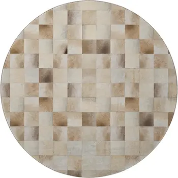 8' Taupe Ivory And Beige Patchwork Washable Round Rug With UV Protection