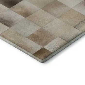 9' X 12' Taupe Ivory And Beige Patchwork Washable Area Rug With UV Protection