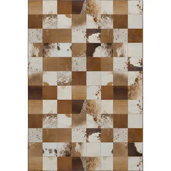 5' X 8' Brown And Ivory Patchwork Washable Area Rug With UV Protection