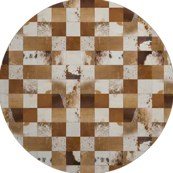 8' Brown And Ivory Patchwork Washable Round Rug With UV Protection