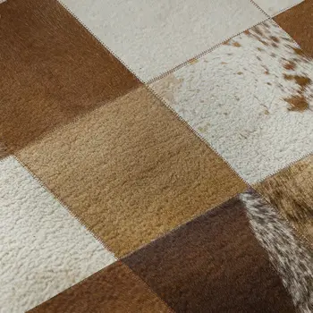 8' X 10' Brown And Ivory Patchwork Washable Area Rug With UV Protection