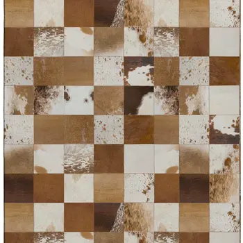9' X 12' Brown And Ivory Patchwork Washable Area Rug With UV Protection