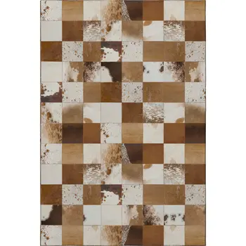 9' X 12' Brown And Ivory Patchwork Washable Area Rug With UV Protection