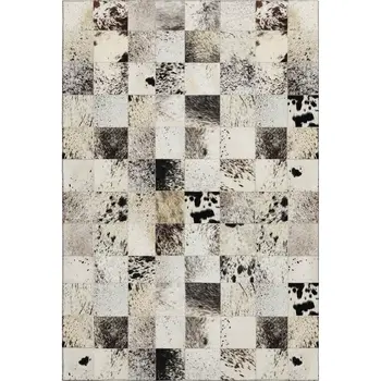 5' X 8' Granite Gray Ivory And Black Patchwork Washable Area Rug With UV Protection