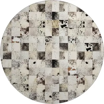 8' Granite Gray Ivory And Black Patchwork Washable Round Rug With UV Protection