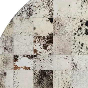 8' Granite Gray Ivory And Black Patchwork Washable Round Rug With UV Protection