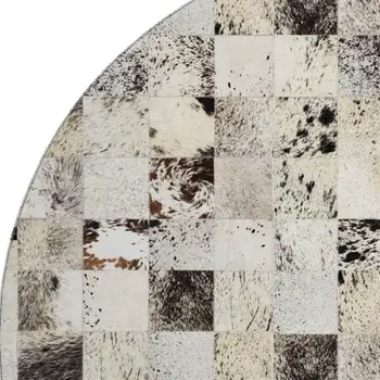 8' Granite Gray Ivory And Black Patchwork Washable Round Rug With UV Protection