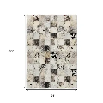 8' X 10' Granite Gray Ivory And Black Patchwork Washable Area Rug With UV Protection