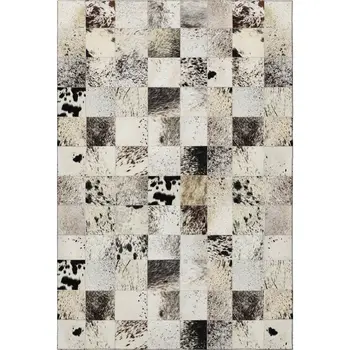 9' X 12' Granite Gray Ivory And Black Patchwork Washable Area Rug With UV Protection