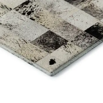 10' X 14' Granite Gray Ivory And Black Patchwork Washable Area Rug With UV Protection