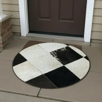 3' X 5' Black Ivory And Beige Patchwork Washable Area Rug With UV Protection
