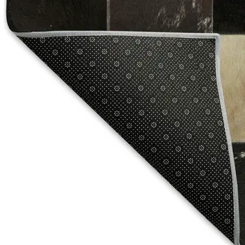 8' X 10' Black Ivory And Beige Patchwork Washable Area Rug With UV Protection