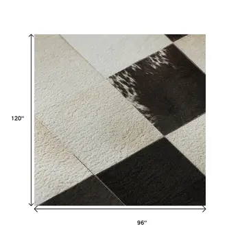 8' X 10' Black Ivory And Beige Patchwork Washable Area Rug With UV Protection