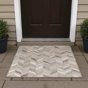3' X 5' Gray And Ivory Geometric Washable Area Rug With UV Protection