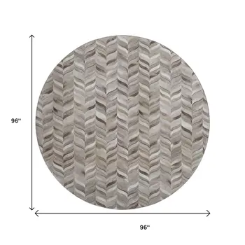 8' Gray And Ivory Geometric Washable Round Rug With UV Protection