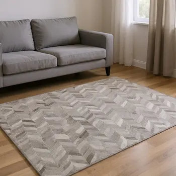 9' X 12' Gray And Ivory Geometric Washable Area Rug With UV Protection