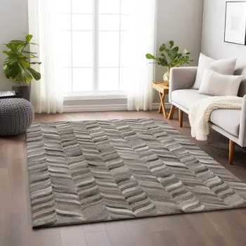 9' X 12' Gray And Ivory Geometric Washable Area Rug With UV Protection