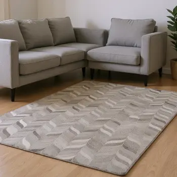10' X 14' Gray And Ivory Geometric Washable Area Rug With UV Protection