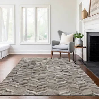 10' X 14' Gray And Ivory Geometric Washable Area Rug With UV Protection