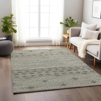 3' X 5' Taupe And Ivory Geometric Washable Area Rug With UV Protection