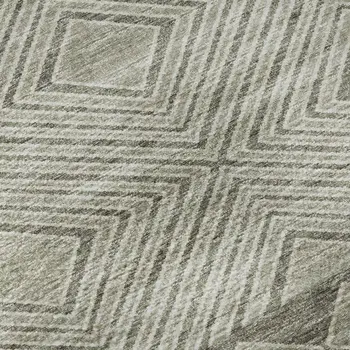 3' X 5' Taupe And Ivory Geometric Washable Area Rug With UV Protection